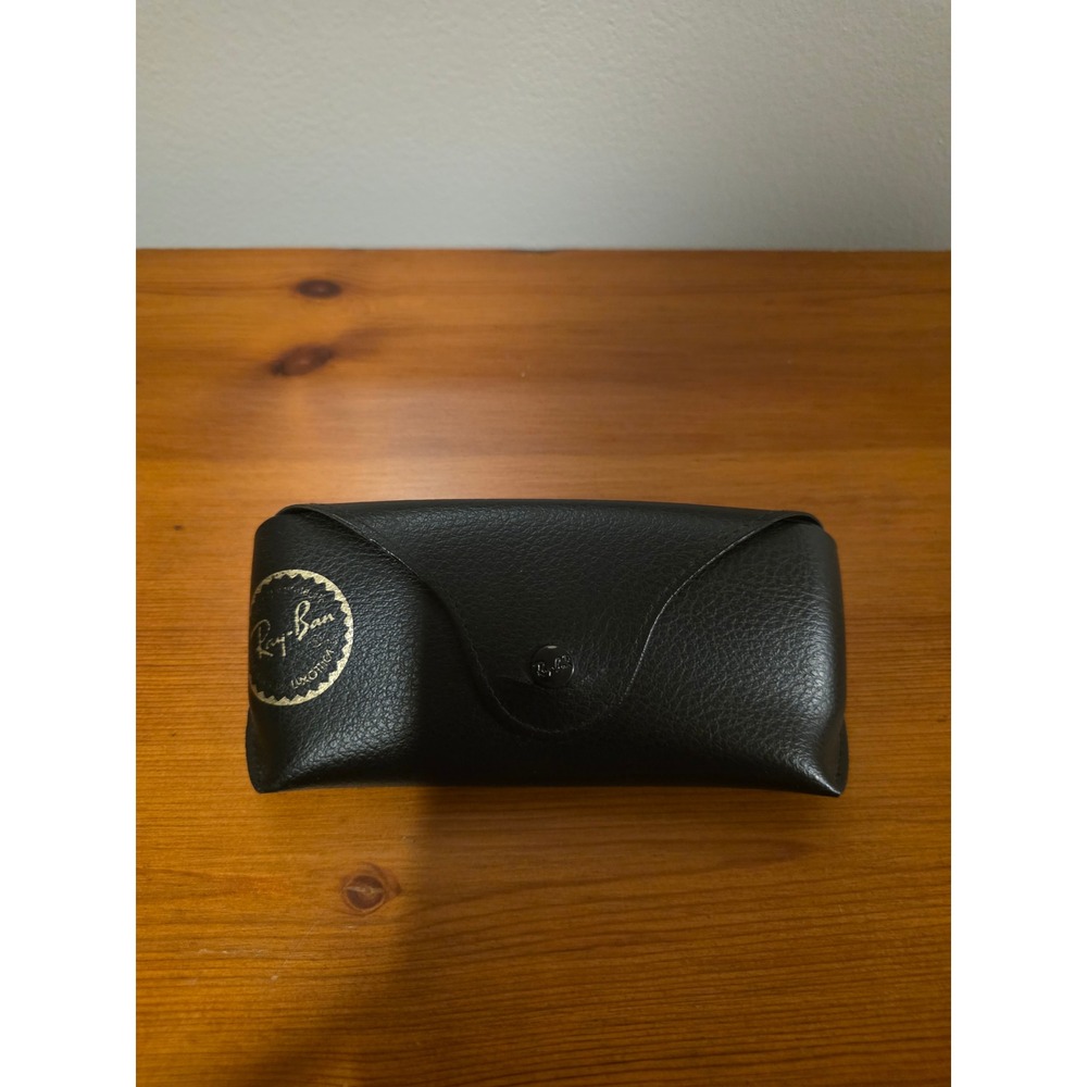 Ray-Ban Black Pebbled Faux Leather Sunglasses Case Snap Closure Gold Seal